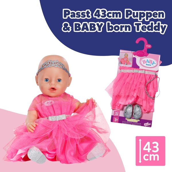 BABY born Prinzessin-Set con abito rosa in tulle, corona e scarpe glitter per bambole 43 cm