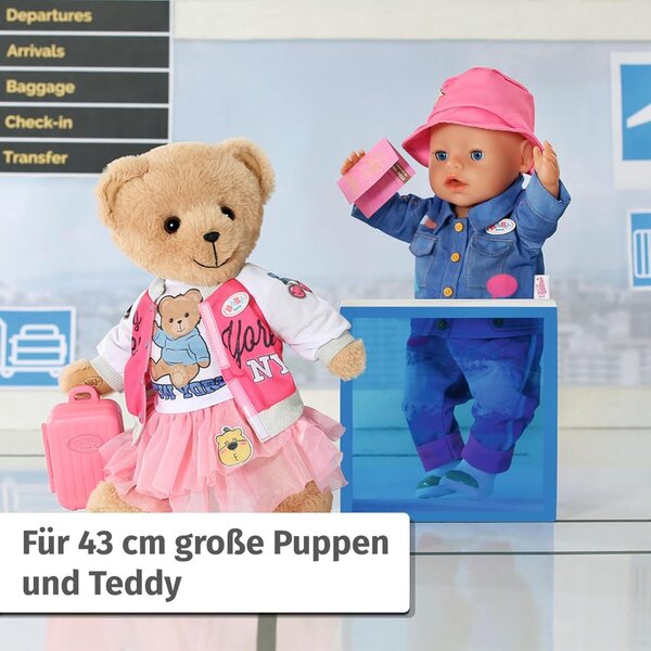 BABY born Deluxe Reiseoutfit 43cm con Koffer, Reisepass, Kleid, Hut e Scarpe
