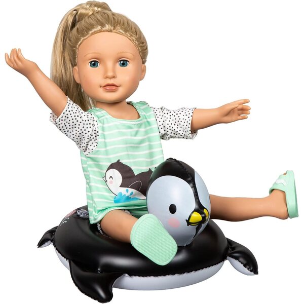 Schwimmbad-Kostümset für 35–45 cm große Puppen mit Pinguin, Flip-Flops und Schwimmweste