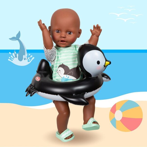 Schwimmbad-Kostümset für 35–45 cm große Puppen mit Pinguin, Flip-Flops und Schwimmweste