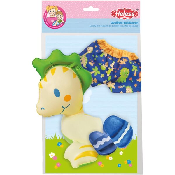 Heless Schwimmset für Dino-Puppen mit Kostüm, Hausschuhen und Schwimmweste 35-45 cm