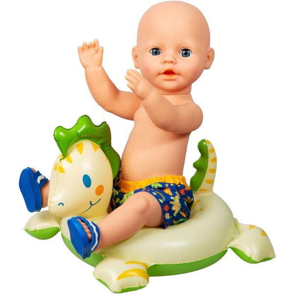 Heless Schwimmset für Dino-Puppen mit Kostüm, Hausschuhen und Schwimmweste 35-45 cm