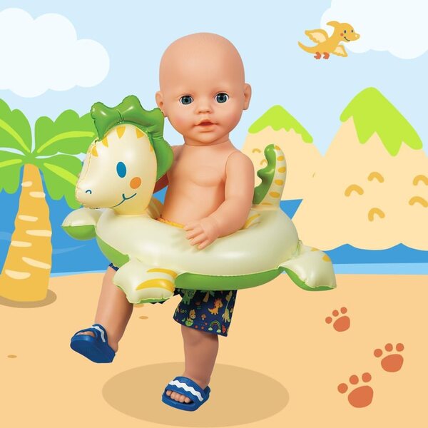 Heless Schwimmset für Dino-Puppen mit Kostüm, Hausschuhen und Schwimmweste 35-45 cm