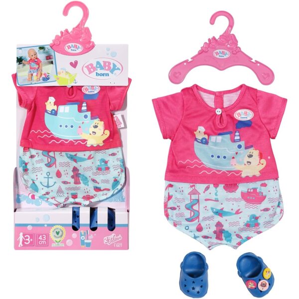 BABY born Set Bagno con Pigiama e Clogs per Bambole da 43 cm, Motivi Marini
