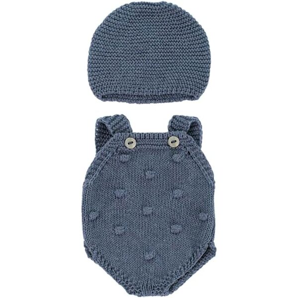 Miniland Strick-Set 32 cm per Bambole - Strampler e Cappello Blu in Materiale Riciclato