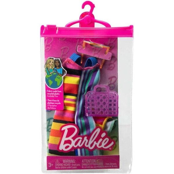 Barbie Fashion Pack HJT22: Abito Lungo a Righe con Borsa e Occhiali da Sole