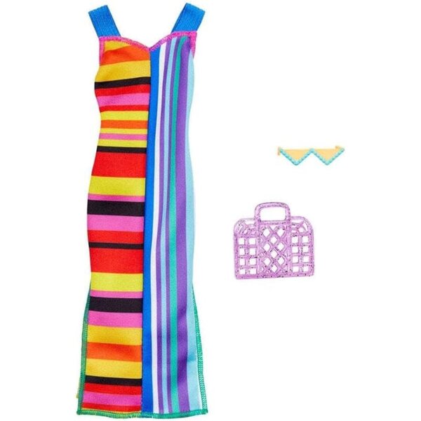 Barbie Fashion Pack HJT22: Abito Lungo a Righe con Borsa e Occhiali da Sole