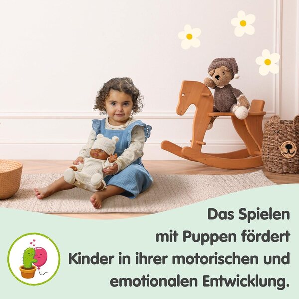 2-teiliges Set Puppenkleidung aus 100 % Bio-Baumwolle mit Mütze und Schuhen Ecru 35-45 cm