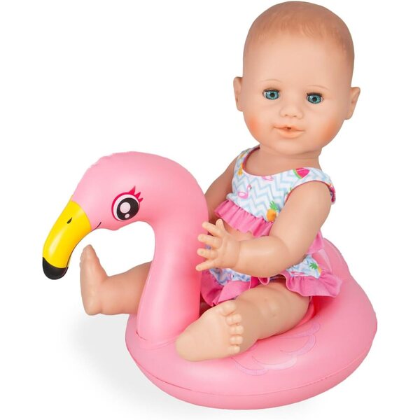 Heless Flamingo Ella Badeset für 35–45 cm große Puppen mit Bikini, Flip-Flops und Schwimmring