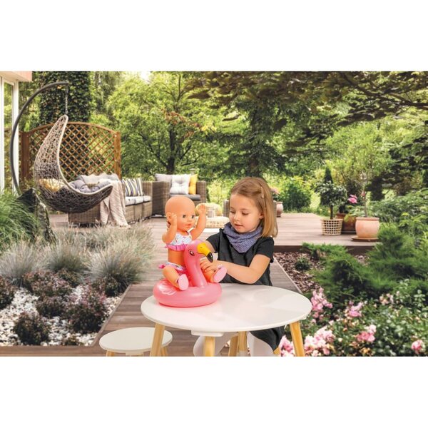 Heless Flamingo Ella Badeset für 35–45 cm große Puppen mit Bikini, Flip-Flops und Schwimmring
