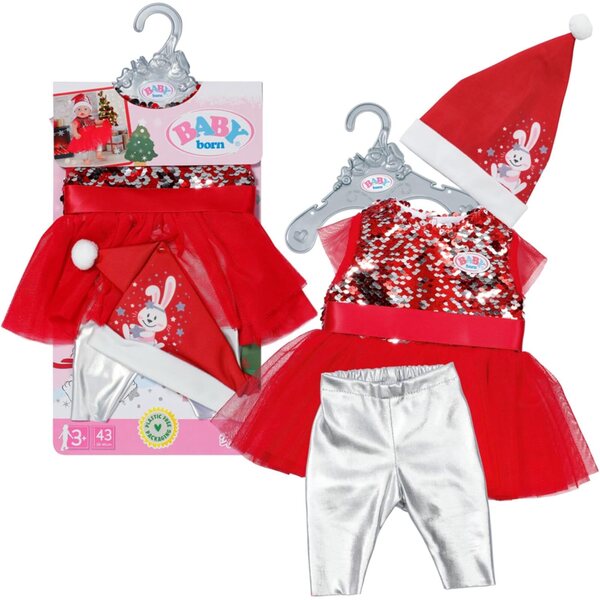 Baby Born Outfit Natalizio 43cm con Vestito di Paillettes, Leggings e Cappellino