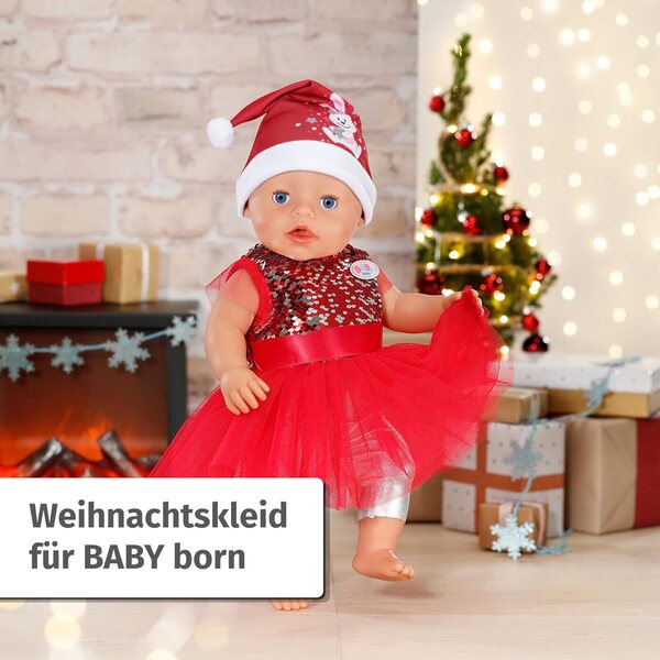 Baby Born Outfit Natalizio 43cm con Vestito di Paillettes, Leggings e Cappellino