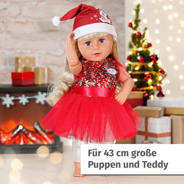 Baby Born Outfit Natalizio 43cm con Vestito di Paillettes, Leggings e Cappellino