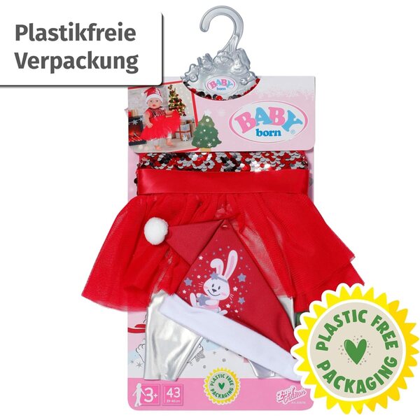 Baby Born Outfit Natalizio 43cm con Vestito di Paillettes, Leggings e Cappellino