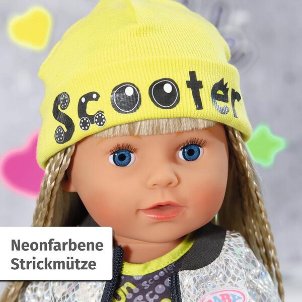 Baby Born Outfit per Bambole 43cm con Vestito Colorato, Giacca Riflettente e Cappello Neon