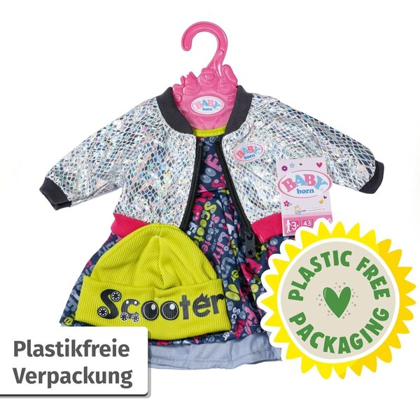 Baby Born Outfit per Bambole 43cm con Vestito Colorato, Giacca Riflettente e Cappello Neon