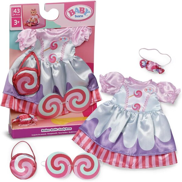 BABY born Bonbon-Outfit per bambole 43 cm con abito, borsa, occhiali e fascia