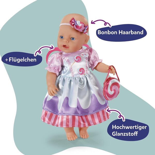 BABY born Bonbon-Outfit per bambole 43 cm con abito, borsa, occhiali e fascia