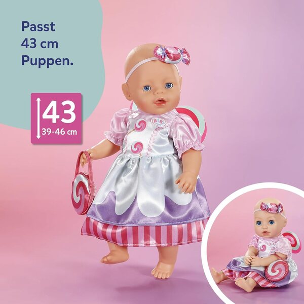 BABY born Bonbon-Outfit per bambole 43 cm con abito, borsa, occhiali e fascia