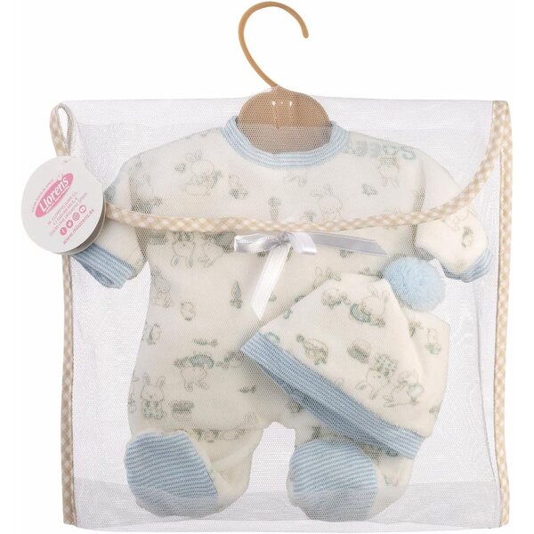 Komplettes Set aus blauen Pyjamas für 30–32 cm große Puppen mit Mütze und Hasenmotiv