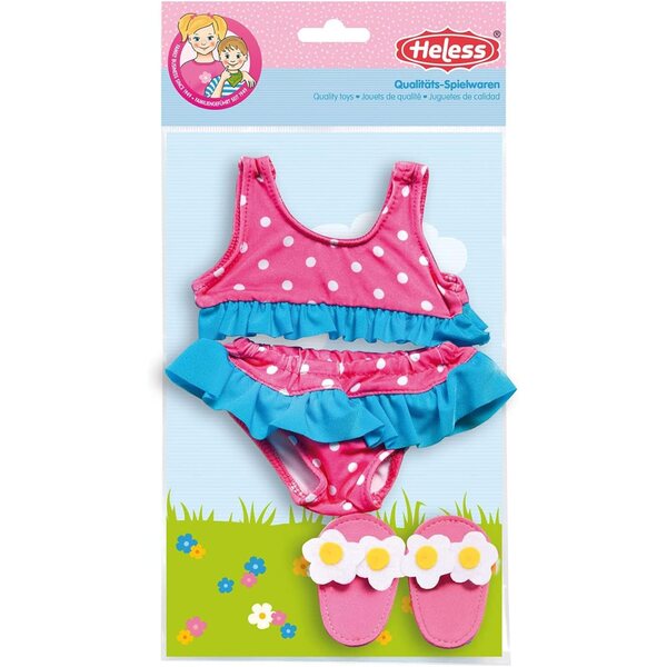 Heless Set Costume da Bagno per Bambole 28-35 cm Bikini Rosa con Ciabattine