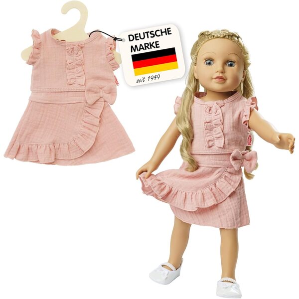 Heless Puppenkleidung in Rosa aus 100 % Bio-Baumwolle, 2-teiliges Set aus Wickelrock und Rüschenoberteil