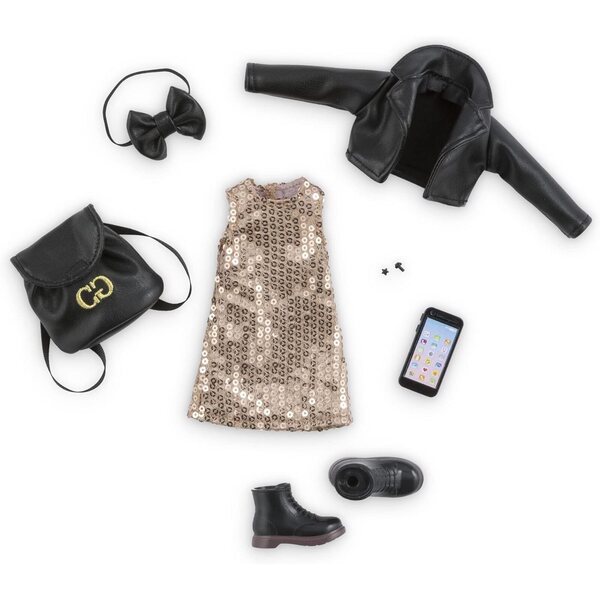 Corolle Girls 7-teiliges Zubehörset Outfit Party Gold und Schwarz für 28-cm-Puppen
