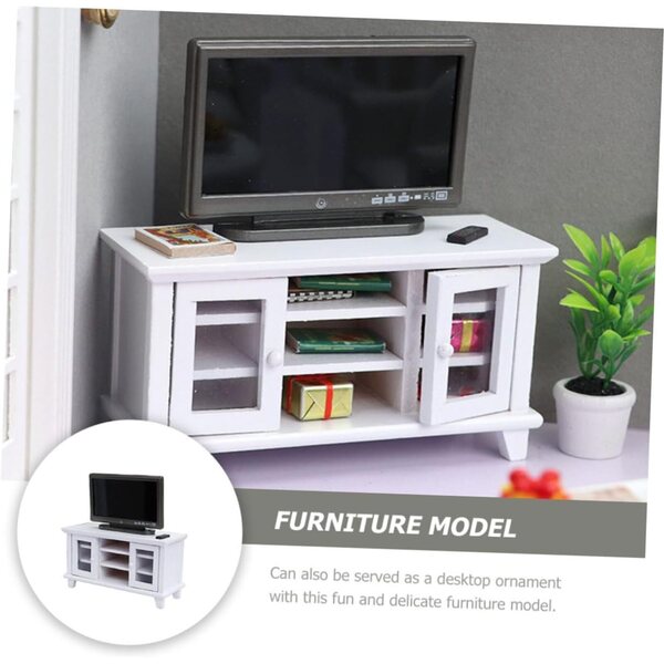 12 cm Miniatur-TV-Schrank aus Holz und weißem Kunststoff für Minihäuser und Modellbau