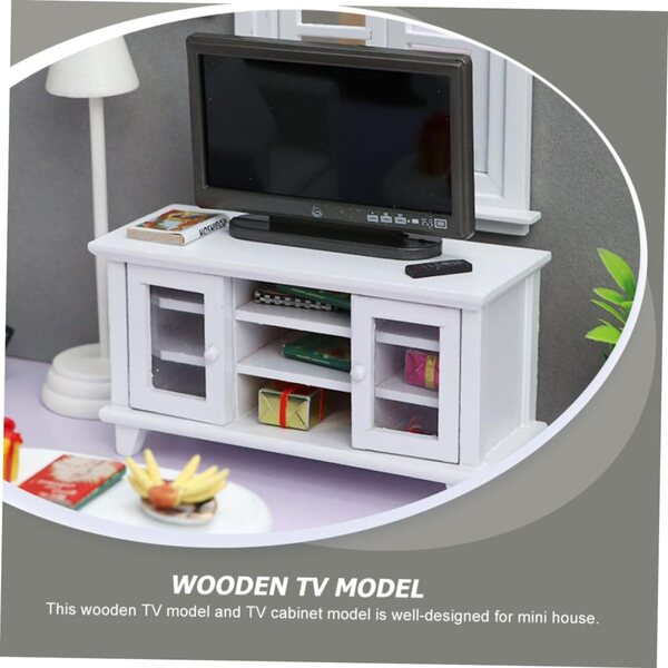 12 cm Miniatur-TV-Schrank aus Holz und weißem Kunststoff für Minihäuser und Modellbau