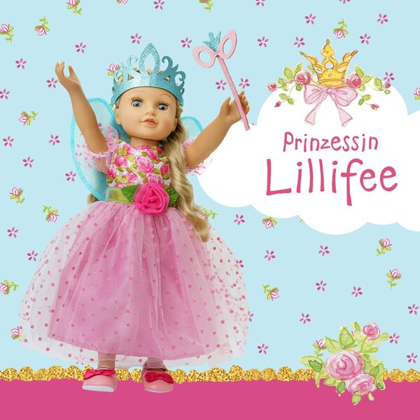 Abito per bambola Heless Principessa Lillifee con corona glitterata e maschera Bambole 28-35 cm