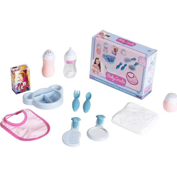 11-teiliges Baby Coralie Puppenpflegeset mit Flasche, Besteck und Zubehör