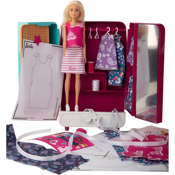 Barbie Bastelmode Kleiderschrank mit Puppe und kreativem Nähset