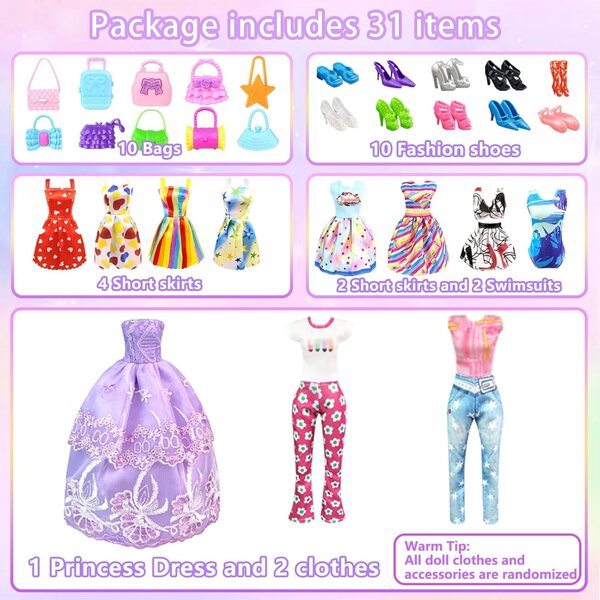 Komplettes Kleidungs- und Zubehörset für 11,5-Zoll-Puppen mit 10 Schuhen und 10 Taschen