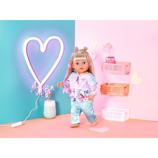 BABY Born Freizeitanzug Aqua 43cm con giacca e leggings brillanti per bambole