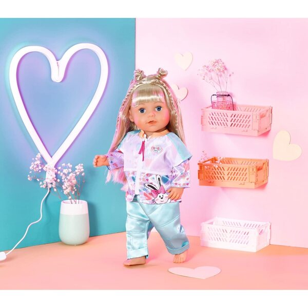 BABY Born Freizeitanzug Aqua 43cm con giacca e leggings brillanti per bambole