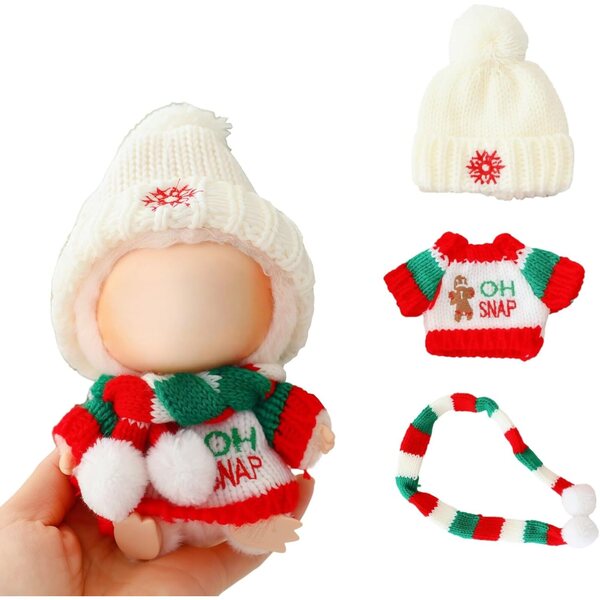 3-teiliges Weihnachtspuppen-Kleidungsset für Puppen 15–17 cm im Kawaii-Stil