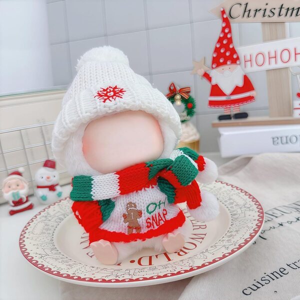3-teiliges Weihnachtspuppen-Kleidungsset für Puppen 15–17 cm im Kawaii-Stil