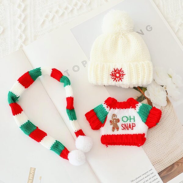 3-teiliges Weihnachtspuppen-Kleidungsset für Puppen 15–17 cm im Kawaii-Stil