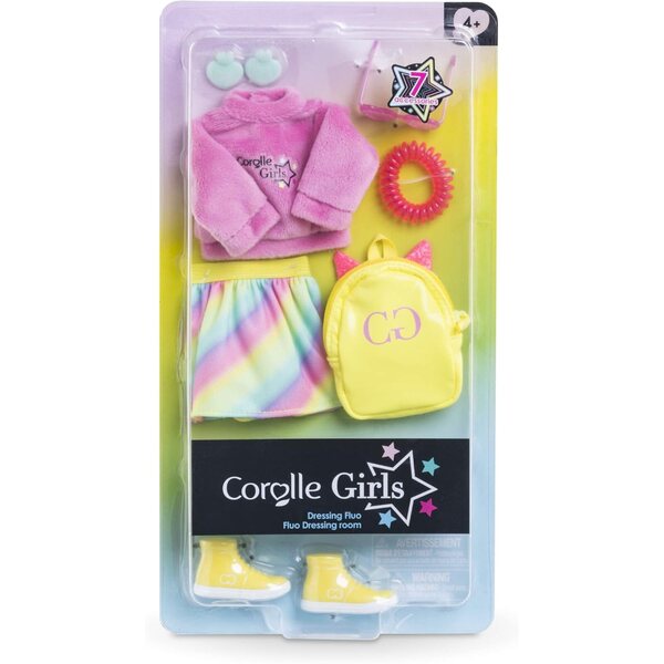 Corolle 7-teiliges Mädchen-Kleidungsset mit Regenbogenpullover und Rock für 28-cm-Puppen