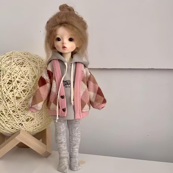 Abbigliamento Handmade per Bambole BJD 1/6 - Felpa con Cappuccio e Leggings Grigio