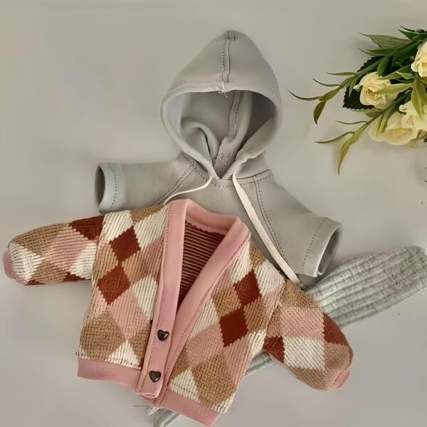 Handgefertigte Kleidung für 1/6 BJD-Puppen – grauer Kapuzenpullover und Leggings