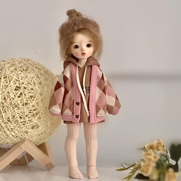 Handgefertigte Kleidung für 1/6 BJD-Puppen – grauer Kapuzenpullover und Leggings