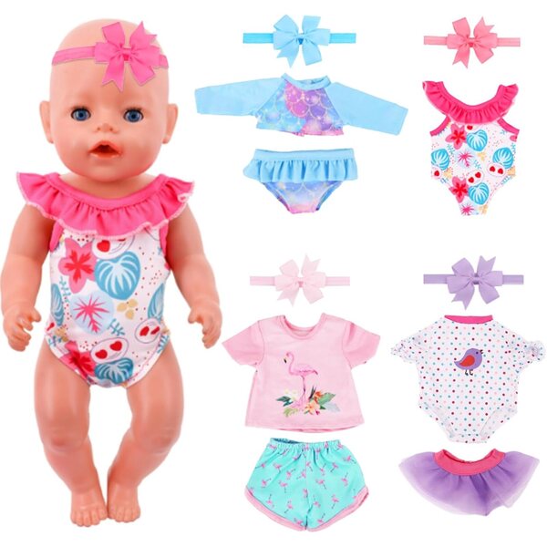 Set 4 pezzi abiti estivi per bambole 14-18 pollici con accessori colorati e morbidi