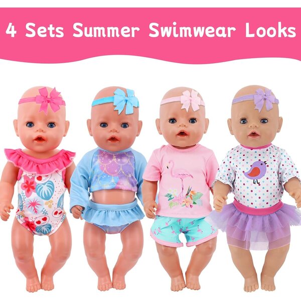 Set 4 pezzi abiti estivi per bambole 14-18 pollici con accessori colorati e morbidi