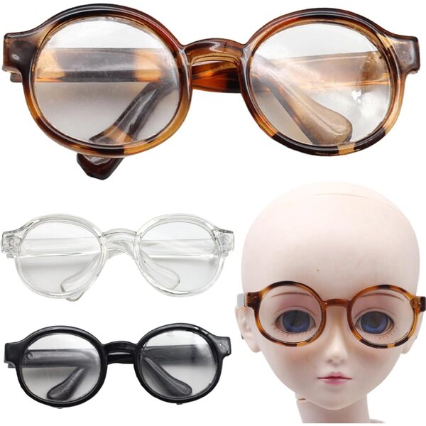 3 Brille per Bambole con Montatura Rotonda - Accessori Mini per DIY, Cosplay e Foto