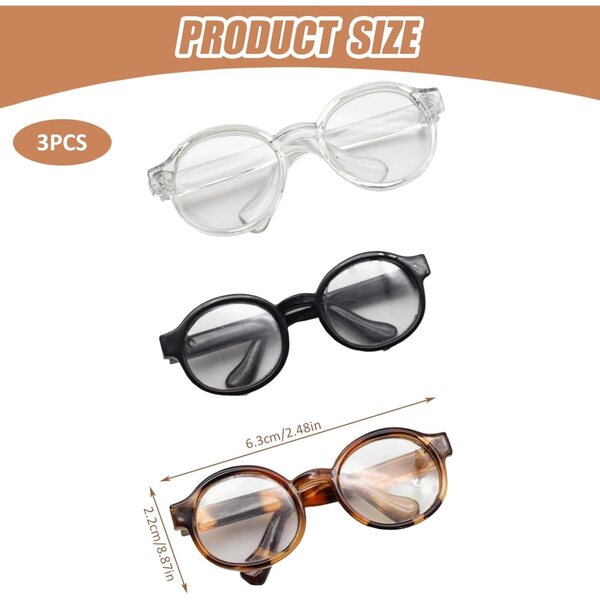 3 Brille per Bambole con Montatura Rotonda - Accessori Mini per DIY, Cosplay e Foto