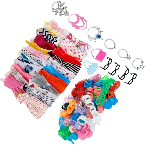 Set 32 Accessori di Abbigliamento per Bambole con Scarpe, Borsette e Gioielli