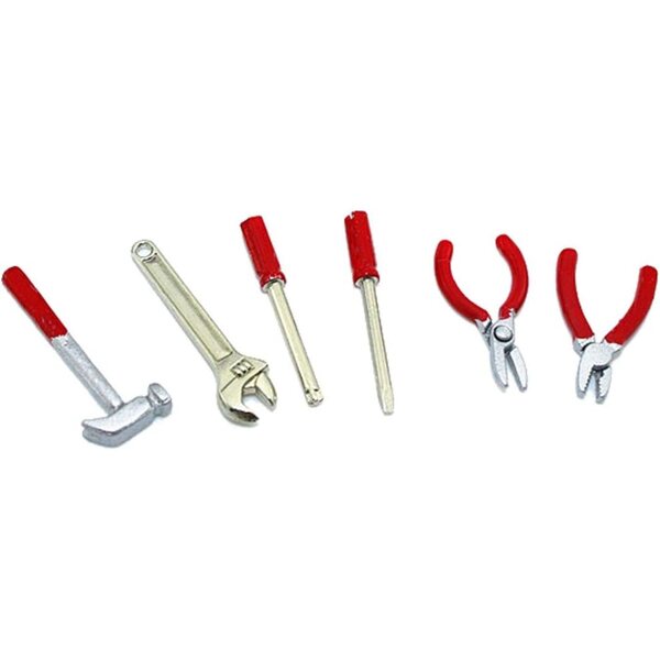 Set mit 6 Mini-Puppenhauswerkzeugen 1:12 – Hammer, Schraubenschlüssel, Schraubendreher, Schere