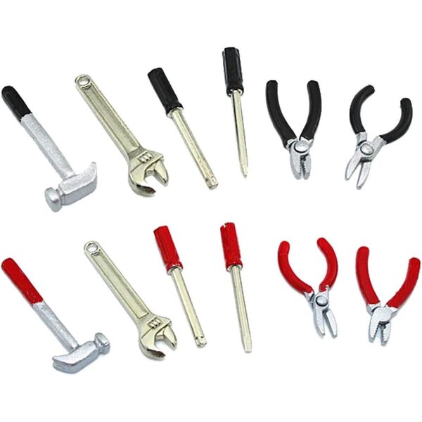 Set mit 6 Mini-Puppenhauswerkzeugen 1:12 – Hammer, Schraubenschlüssel, Schraubendreher, Schere