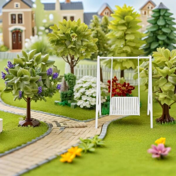 Altalena Miniatura Bianca in Plastica per Case delle Bambole e Giardini in Miniatura